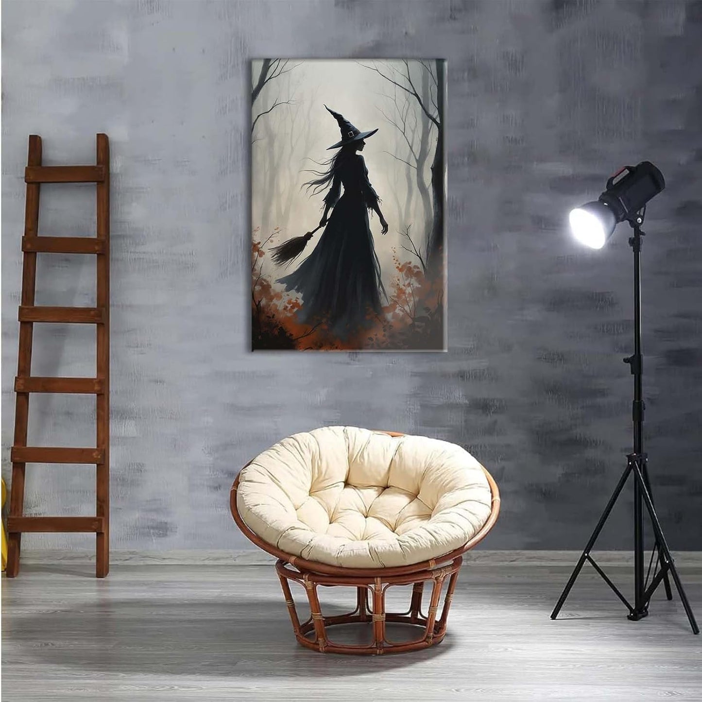 Vintage forest witch silhouette poster Halloween mural poster decoration mural art magic suitable for home living room bedroom28x40in Wood Framed