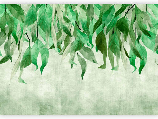 artgeist Wall Mural Hanging Leaves 177x124 in - Non-Woven Wallpaper Fleece Wall Decor Photo Print Picture Image Design Nature Botanical Concrete Green Like Painted b-C-10146-a-a