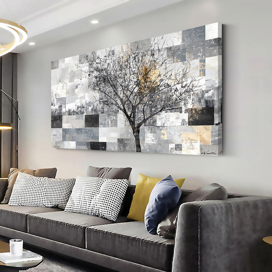 LASMOND Modern Abstract Tree Wall Art for Living Room Black and White Canvas Painting Wall Art Large Nature Landscape Artwork Bedroom Office Home Decor (30x16 Inches)