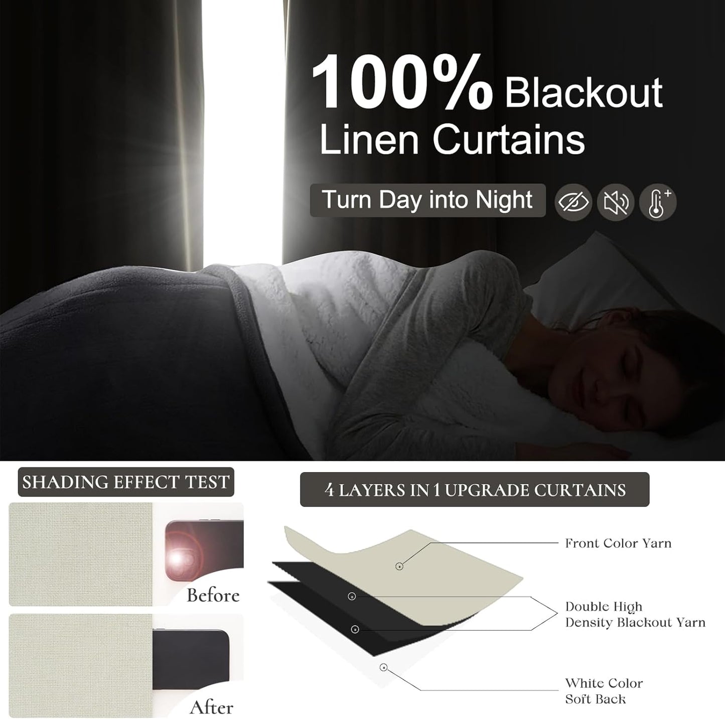 Cute Short Window Blackout Kitchen Curtains 45 Inches Long 2 Panels Set, Farmhouse Light Cream Linen Pinch Pleated Linen Drapes with Hooks Rings Thermal Heat Blocking Ivory White Curtain for Windows