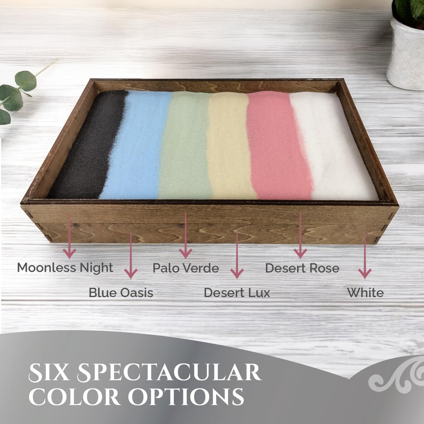 Wooden Stackable Zen Garden | Blue Oasis Sand with Rake & Accessories | Minimalist Decor Gift for Relaxation