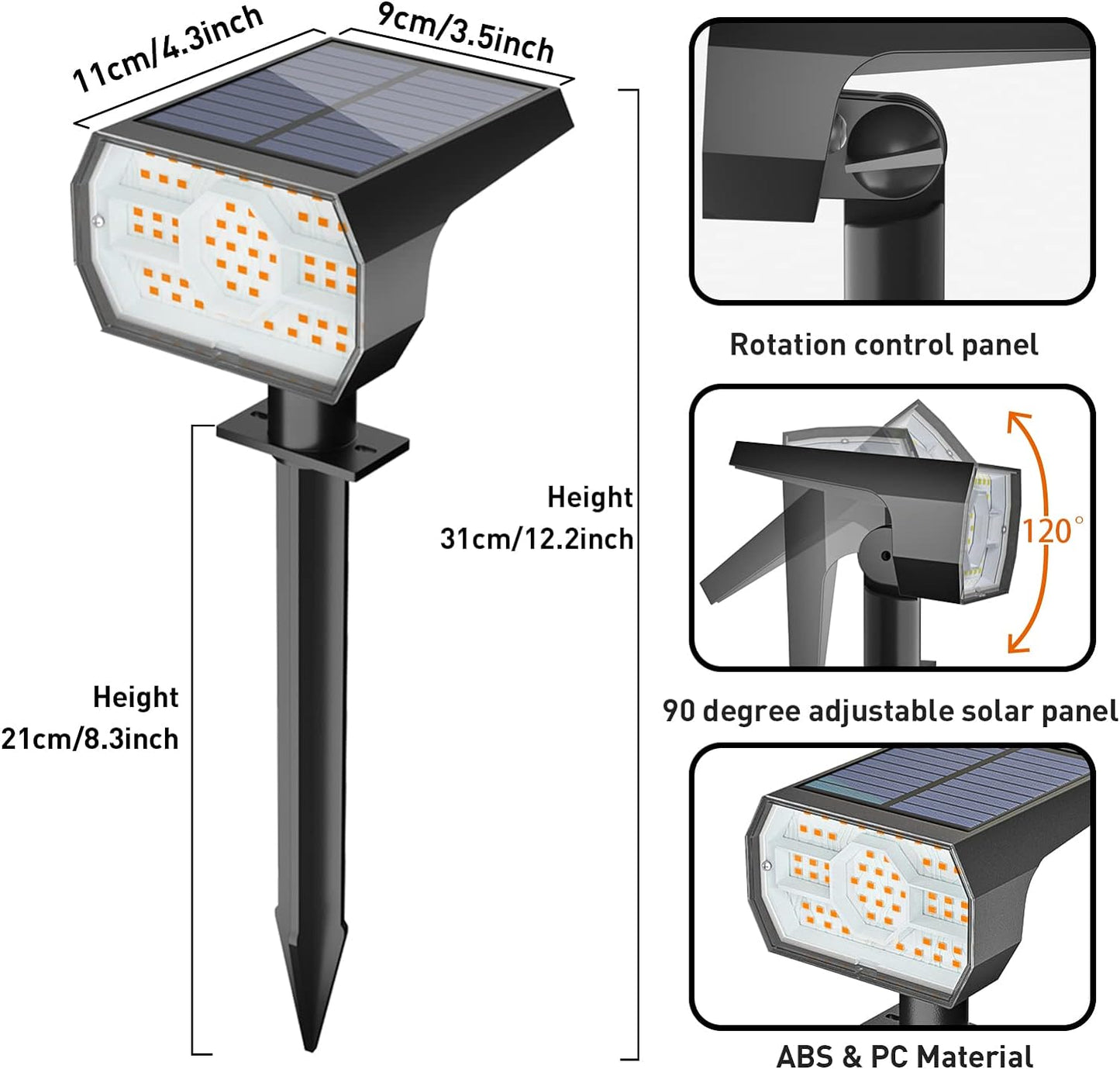 NYMPHY Solar Lights Outdoor Waterproof IP68, 56 LED 3 Lighting Modes Solar Powered Garden Yard Spot Solar Lights for Outside Landscape- 4 Pack (Warm White)