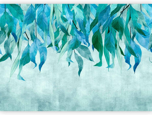 artgeist Wall Mural Hanging Leaves 79x55 in - Non-Woven Wallpaper Fleece Wall Decor Photo Print Picture Image Design Nature Botanical Concrete Green Blue b-C-10146-a-b