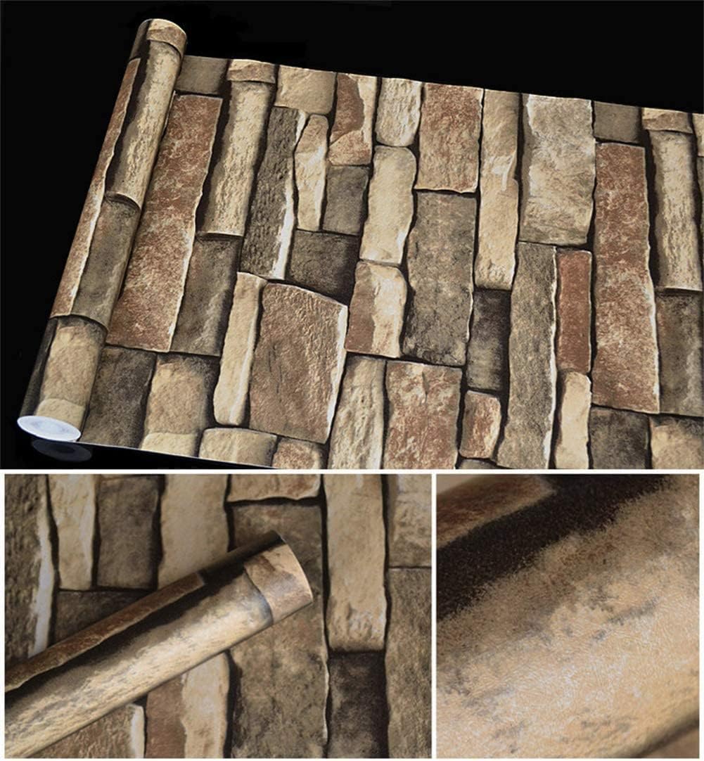 TUOKING Peel and Stick Stone Wallpaper Self-Adhesive Removable Wallpaper Home Decoration for Bedroom, Kitchen 17.7 in x 9.8 ft, Stone Brick