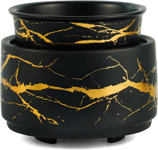PALANCHY Wax Melt Warmer Ceramic 3-in-1 Oil Burner Electric Candle Wax Warmer Burner Melter Fragrance Warmer for Scented Waxs Home Office Bedroom Aromatherapy Gift& Décor (Black Gold)