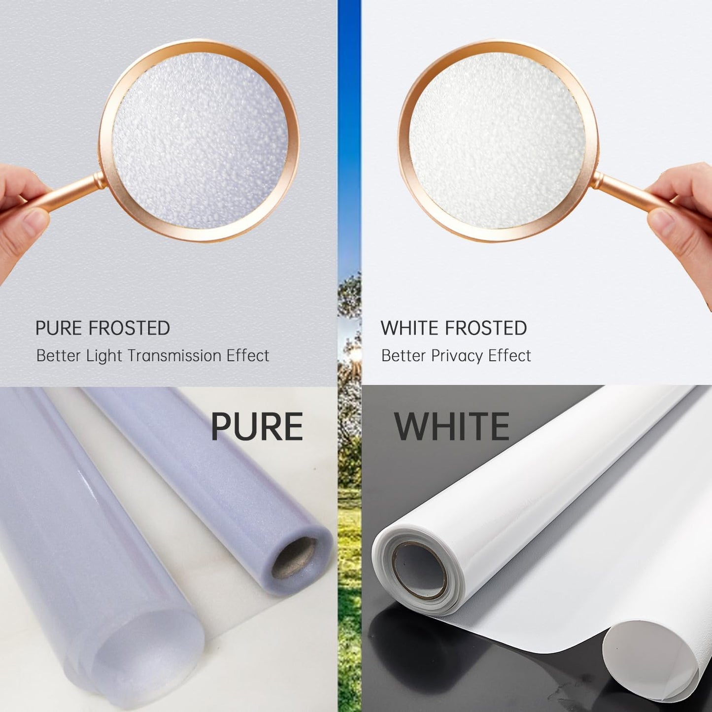 Frosted Glass Window Privacy Film Decorative, Bathroom Privacy Film for Glass Windows Cover, Static Cling, Removable, Reusable, Anti-UV, Anti-Glare, Heat Blocking,Gray,45.2X196.9Inch