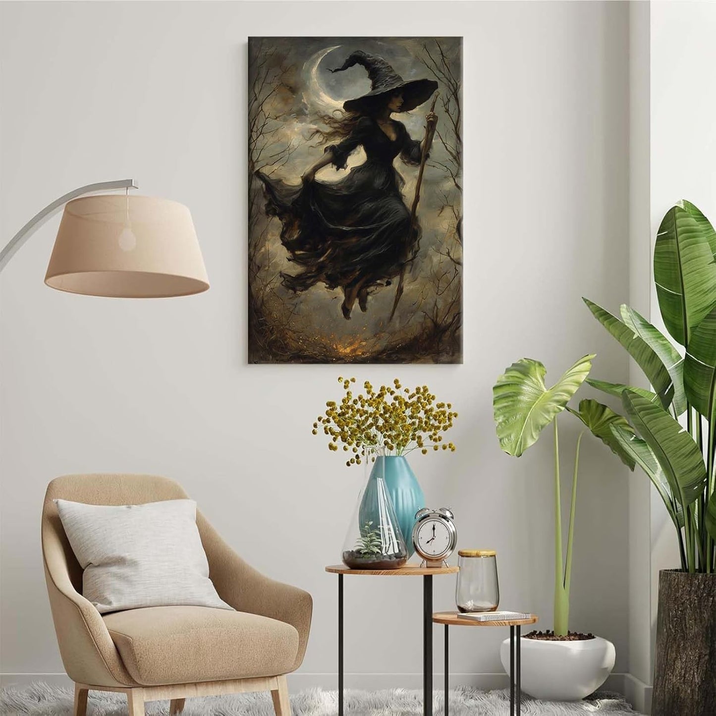 Witch in the Forest Halloween Print Wall Art Poster Witch Decor Vintage Print Dark College Wall Art Victorian Gothic Room Decor Canvas Wall Print20x30in Wood Framed