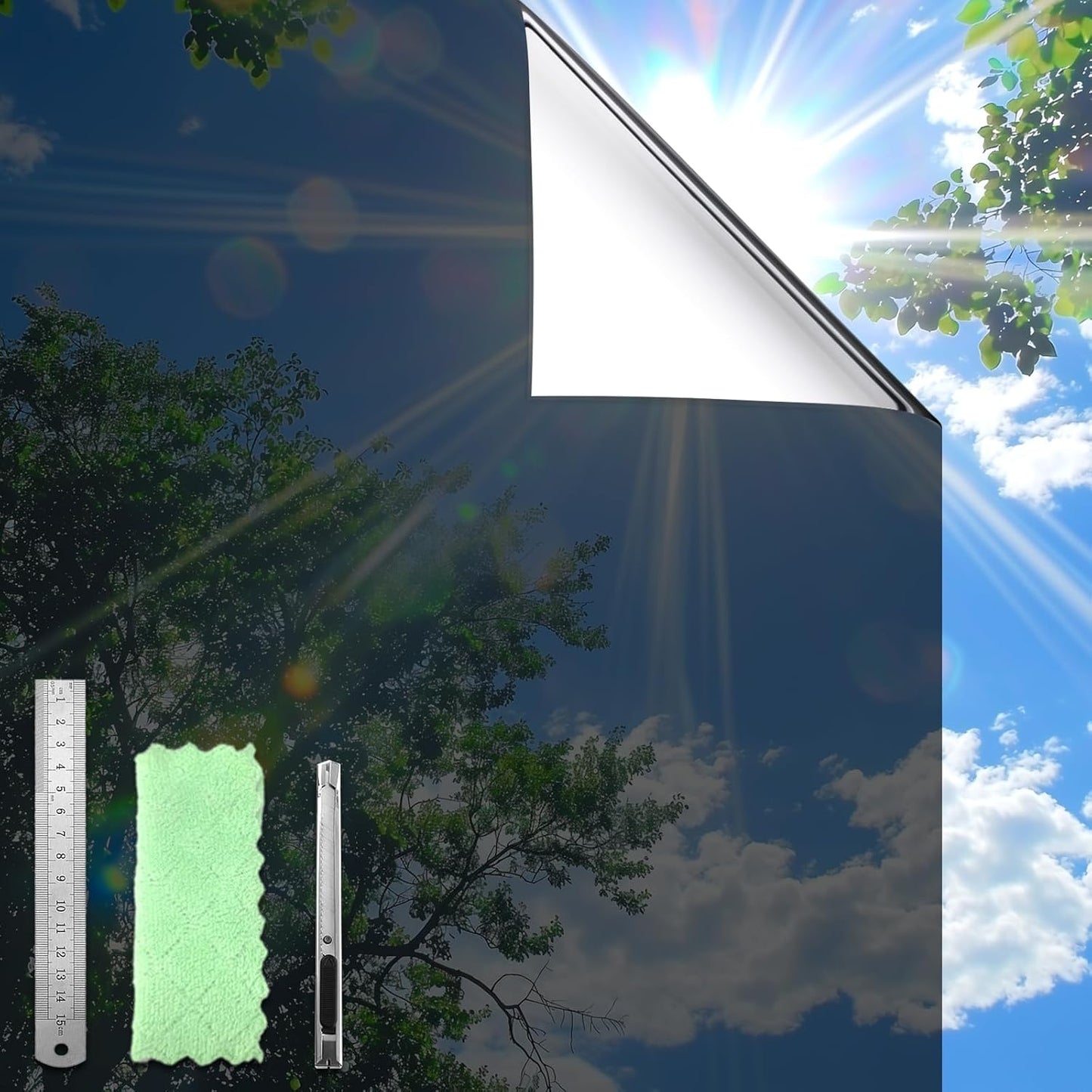 DUOFIRE One Way Window Film Privacy See Out Not in Heat Blocker Window Tint Reflective Mirror Windows Tinting Film for Home Static Cling Anti-UV Sun Blocking Windows Covering（Black, 17.4x157.4in）