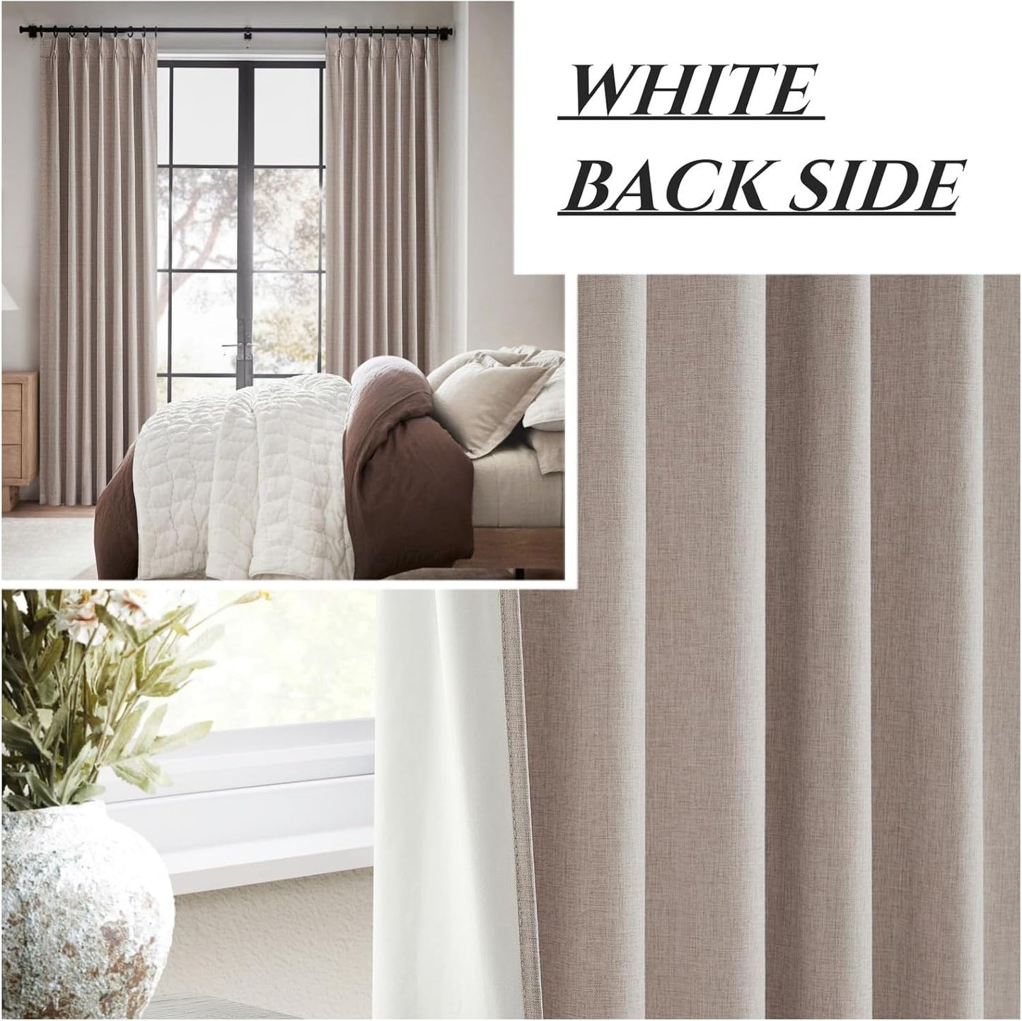 Farmhouse Style 95 Inch Curtains for Living Room Drapes, Pinch Pleated Linen Blackout 8ft Earthy Curtain Heat Blocking Blackout Window Treatment 2 Burg Panels Sunroom/Patio Sliding Door (40Wx95L)