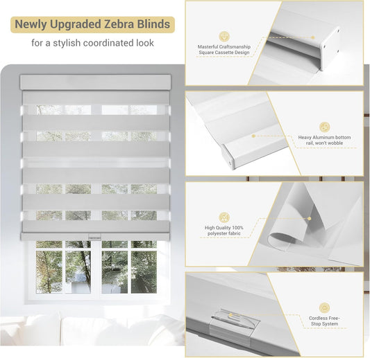 Cordless Zebra Blinds for Windows, Blackout Interior Blinds,Easy to Install,UV Protection,for Offices and Home,Custom Roller Shades, Solid White, 77" W x 48" H