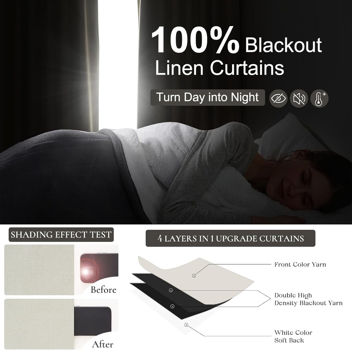 Unique Cream 105 Inch Large Window Blackout Curtains 2 Panels Set Floor to Ceiling Track, Linen Textured Pinch Pleated Drapes Hooks & Back Tab for Bedroom Thermal (40" Wx105 Lx2 Panels)