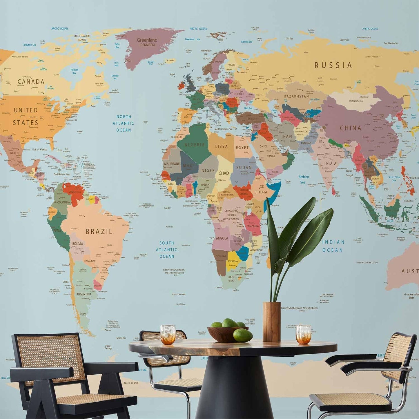 artgeist Premium Wall Mural World Map 138x101 in - XXL Non-Woven Wallpaper Fleece Wall Decor Photo Print Picture Image Design Home Map of The World k-B-0001-a-c