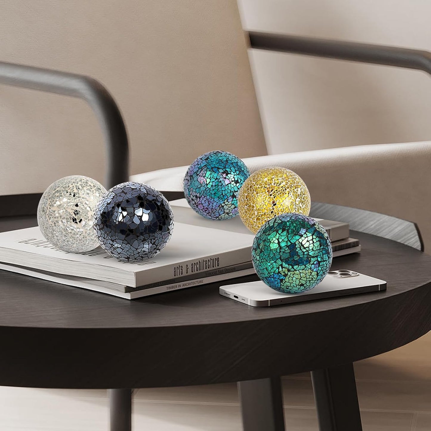 6Pcs Decorative Ball for Bowls, 8cm/3.15inch Mosaic Glass Centerpiece Decoration Balls Mirror Glass Ball Fillers for Home Decor Dining Tables Wedding Party (Sliver)