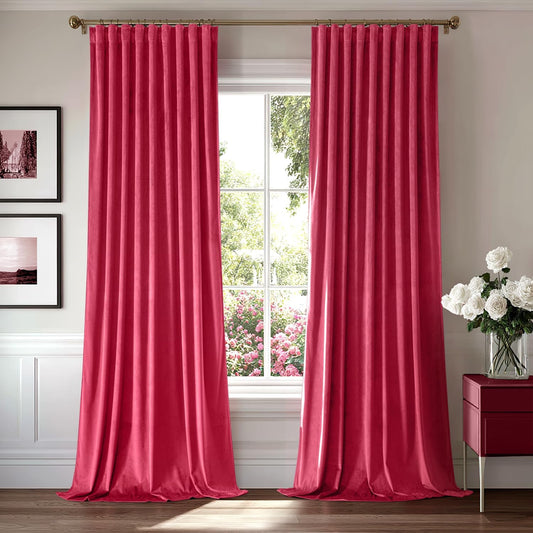 MIULEE Hot Pink Velvet Curtains 84 inches 2 Panels - Luxury Room Darkening Window Drapes for Bedroom Living Room Thermal Insulated Super Soft Blackout, Back Tab Rod Pocket Pinch Pleated, W52 x L84