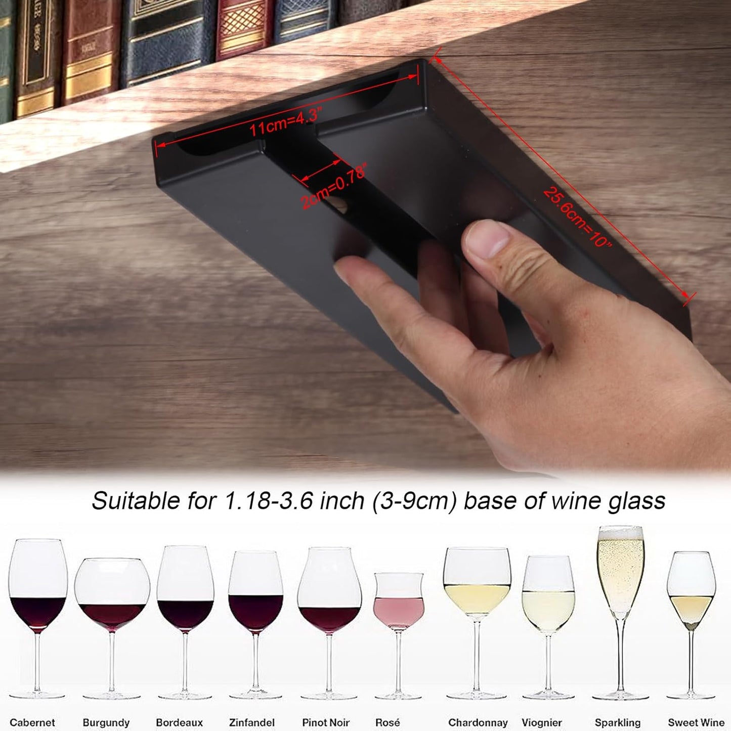 Wine Glass Holder Stemware Rack Hanger Under Cabinet or Counter for Bar,Kitchen and Restaurant Set of 4(black)