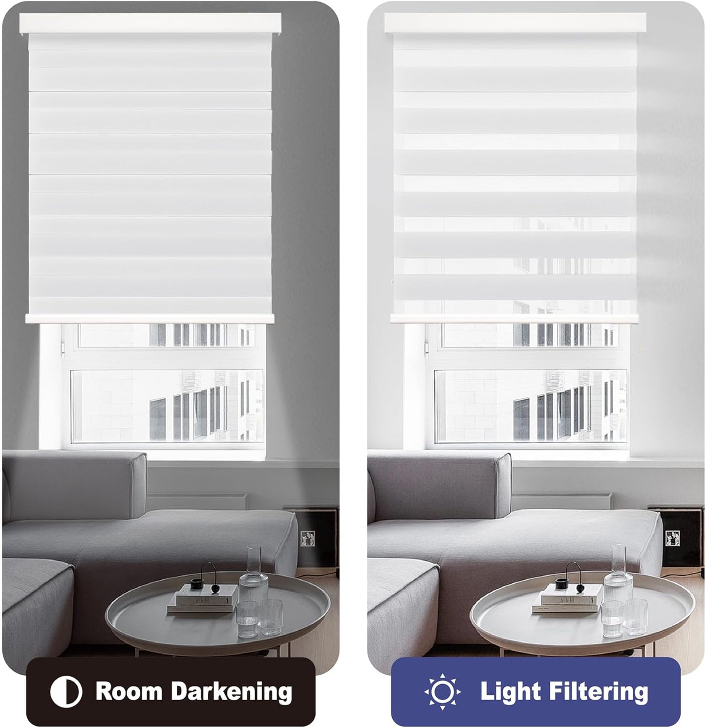HESTIA Cordless Zebra Blinds Light Filtering Roller Shades UV Blocking Blackout Privacy Indoor Window Shades for Home Office Day and Night, Brown,24" W x 60" H