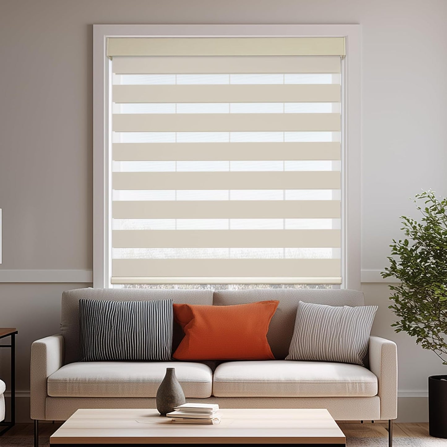 HESTIA Cordless Zebra Blinds Light Filtering Roller Shades UV Blocking Blackout Privacy Indoor Window Shades for Home Office Day and Night, Beige,32" W x 60" H