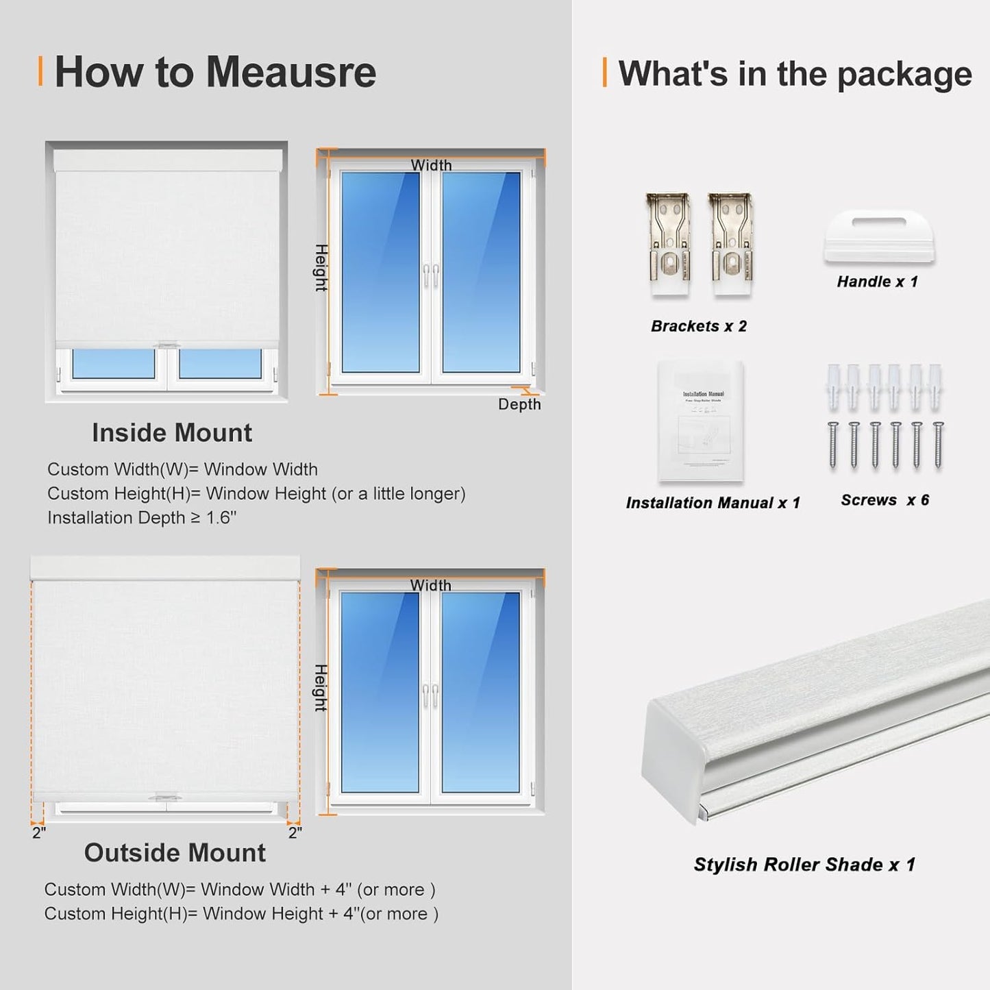 Persilux Blackout Roller Shades & Blinds Windows Shades Free-Stop Blackout Blinds with Jacquard Fabric,Cordless Blinds Pull Down Shades for Home, Easy to Install for Door/Office, White(29" W x 48" H)