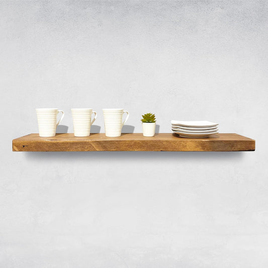 URBANDI, Rustic Floating Shelves, Set of 2, Hidden Bracket, Solid Wood, Heavy Duty, Wall Mounted Shelves, (Brown, 48Wx8D)
