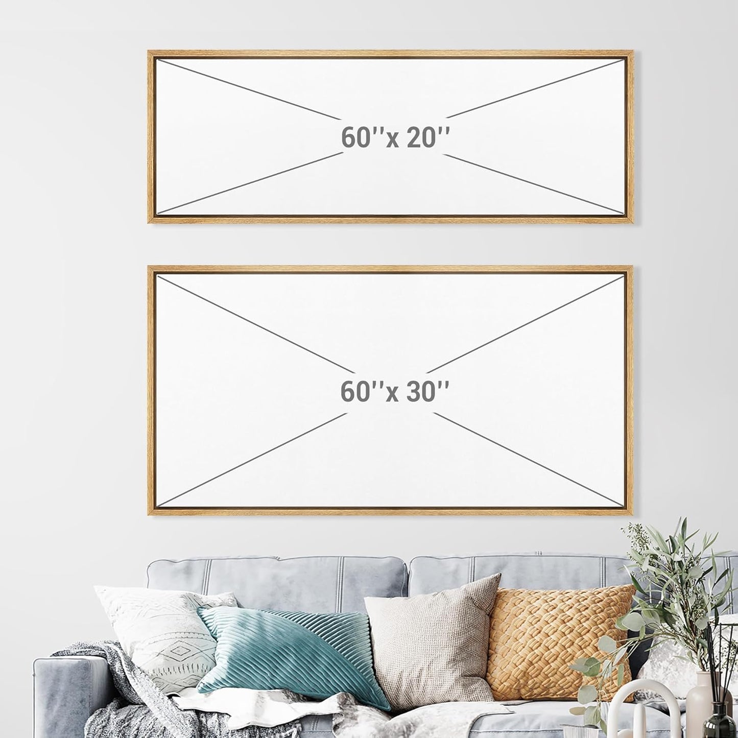MUDECOR Extra Large Framed Canvas Print Wall Art Serene Watercolor Landscape in Green and Yellow Tones Antique Retro Fine Art Illustrations Decorative Colorful for Bedroom - 60"x30"