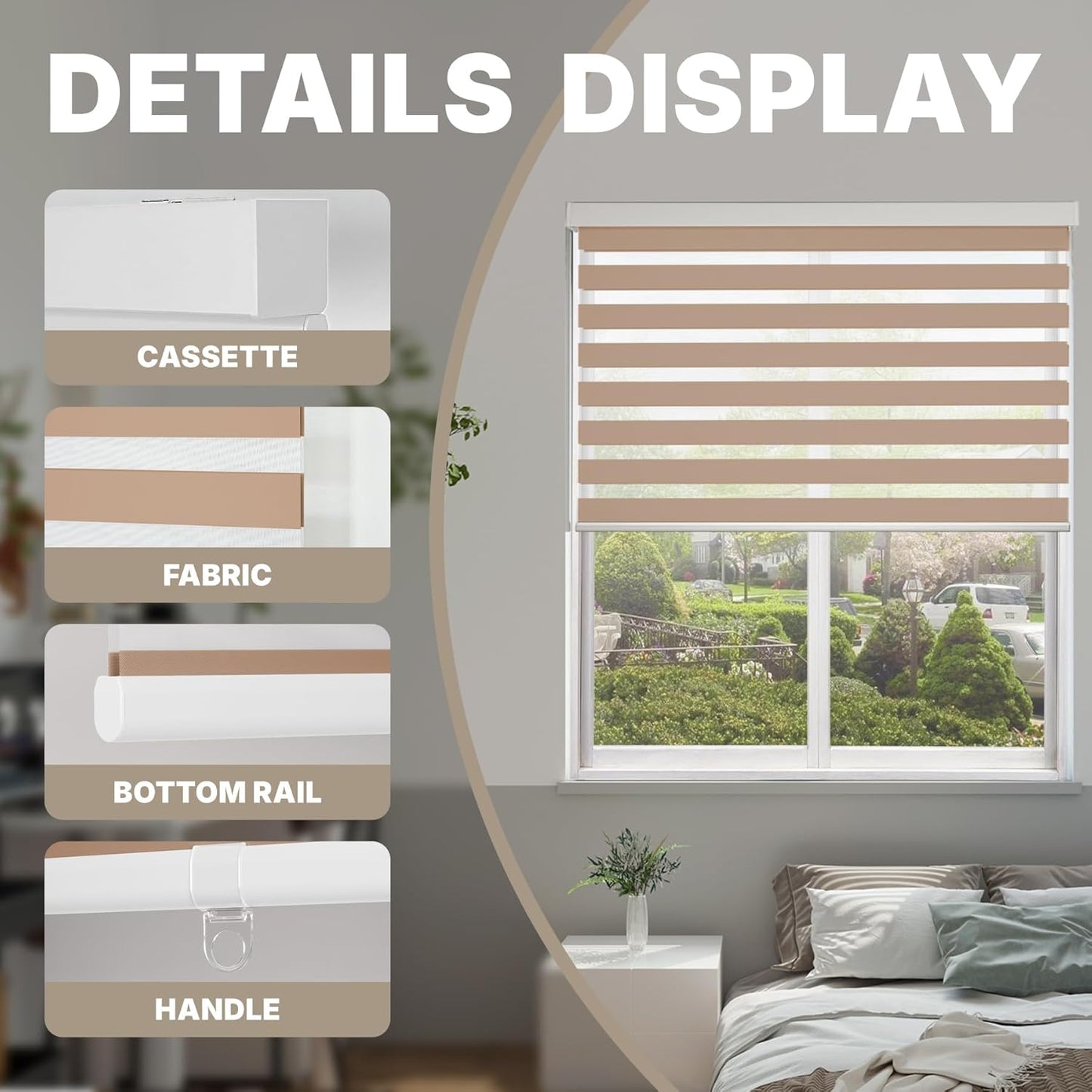 HESTIA Cordless Zebra Blinds Light Filtering Roller Shades UV Blocking Blackout Privacy Indoor Window Blind for Home Office Day and Night, Beige, 40" W x 54" H