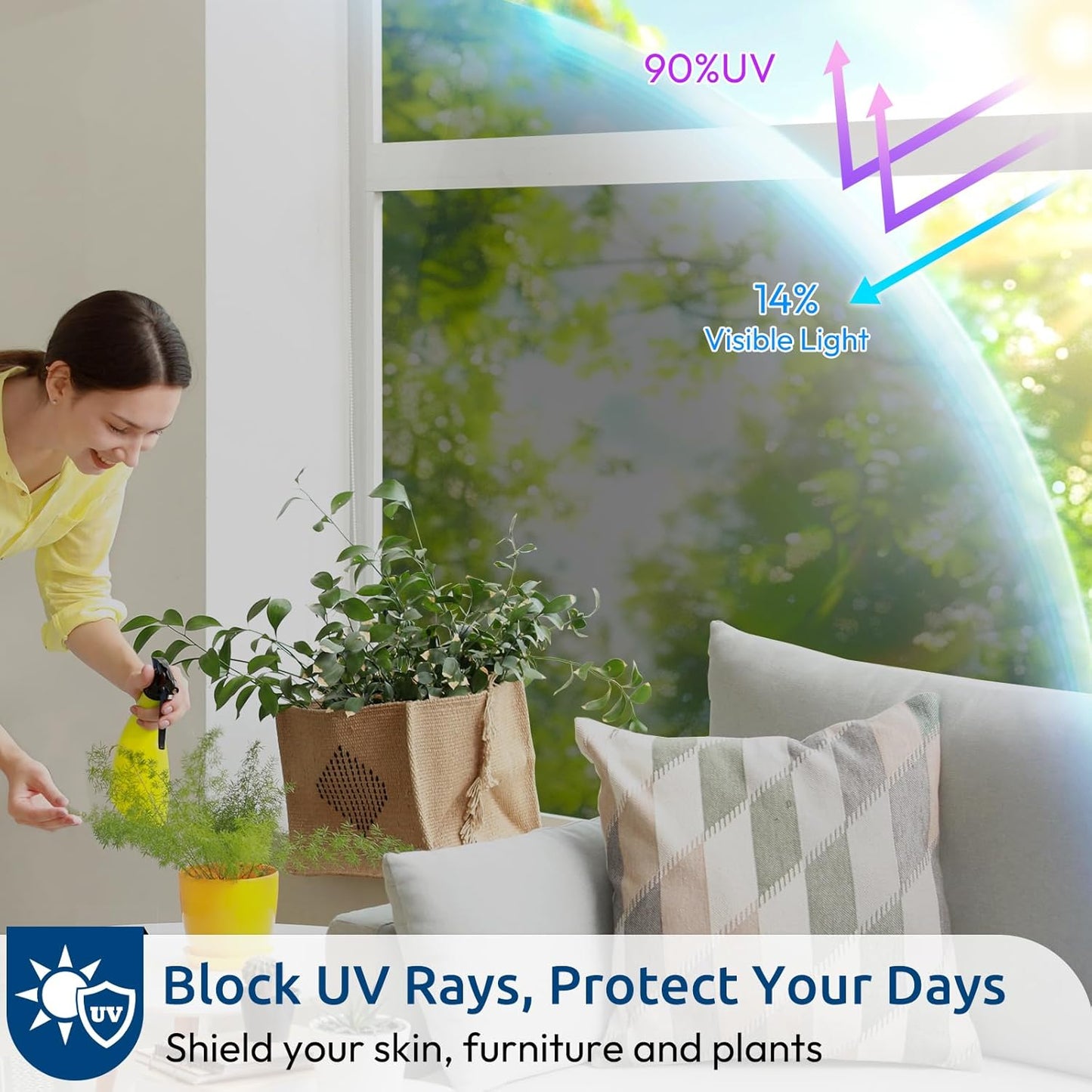 rabbitgoo Window Privacy Film One Way Window Tint for Home, Removable Reflective Heat Sun Blocking Anti UV Glass Door Covering, Mirror Tinting Film House Office, 17.5 in X 6.5 Feet, Black Silver