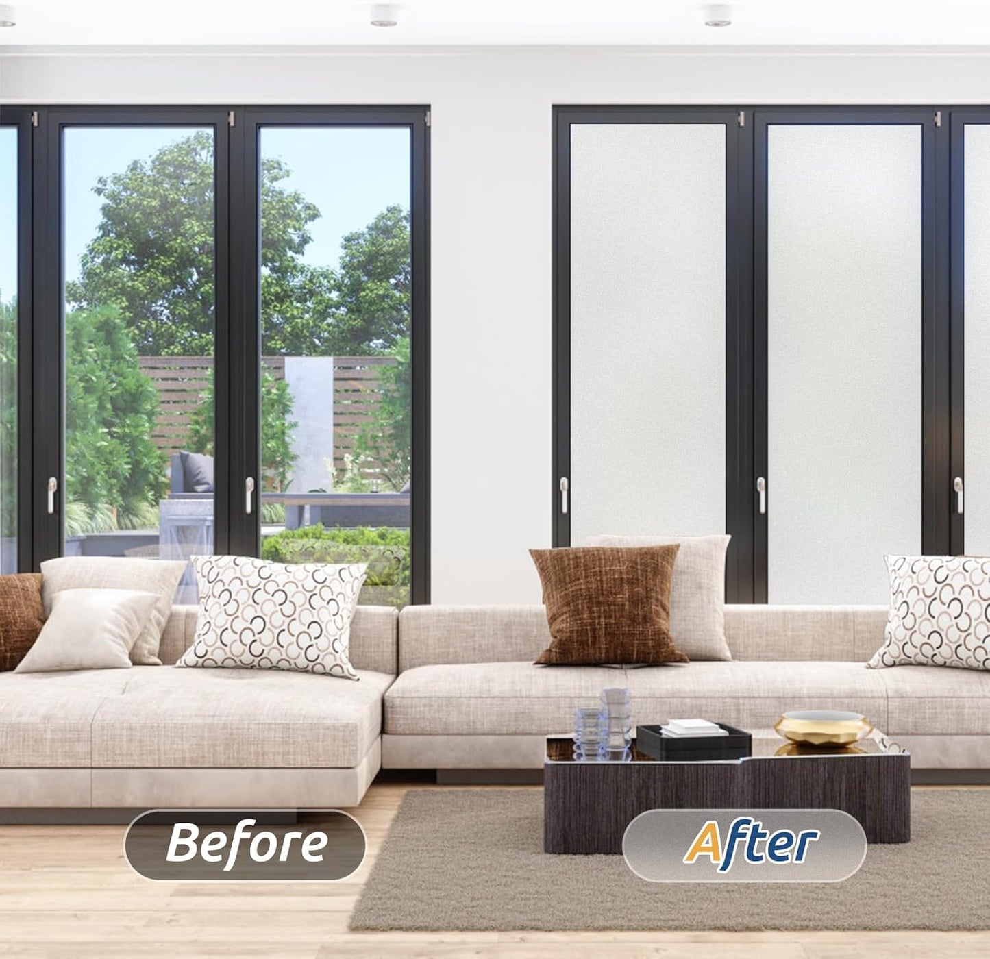 rabbitgoo Window Privacy Film, Frosted Glass Window Clings, Static Cling UV Heat Blocking Door Stickers for Home Bathroom, Removable Indoor Decal Coverings Day and Night, Pure, 11.8 x 157 Inches
