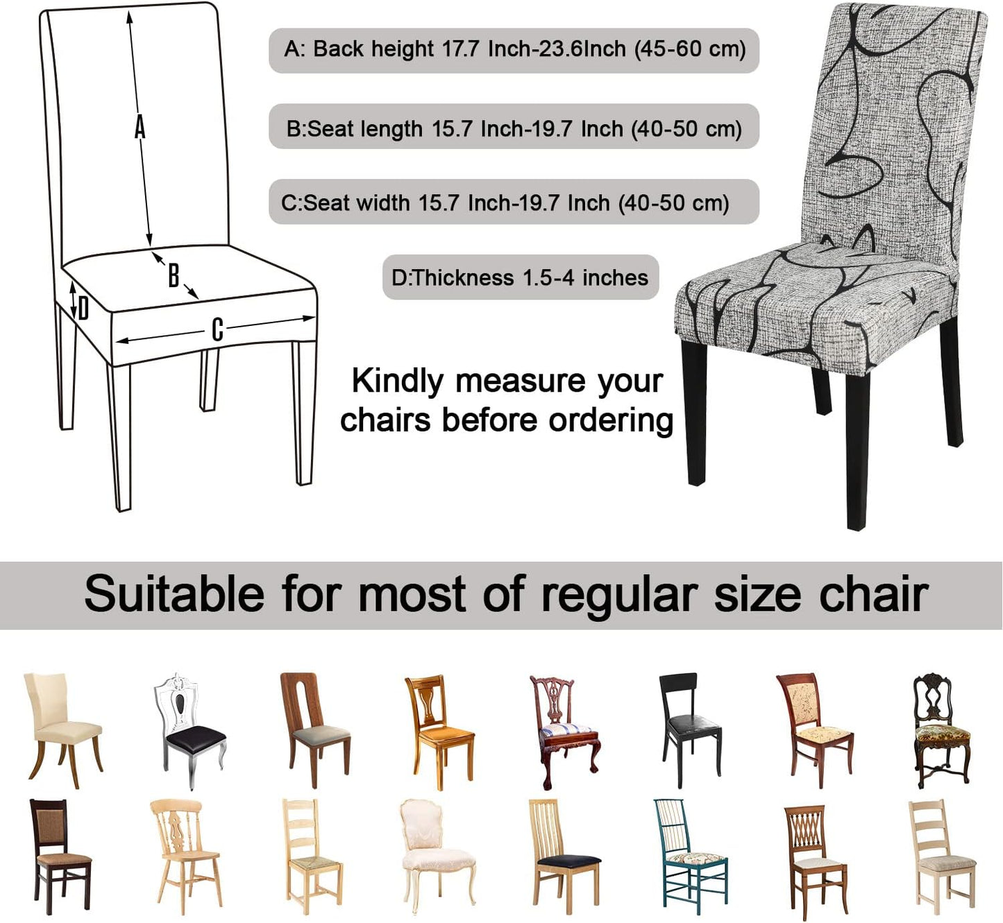 JQinHome Pattern Chair Covers for Dining Room Set of 8, High Stretch Removable Washable Parsons Chair Slipcover for Home Party Hotel Wedding Ceremony (8PCS, Lotus Gray)