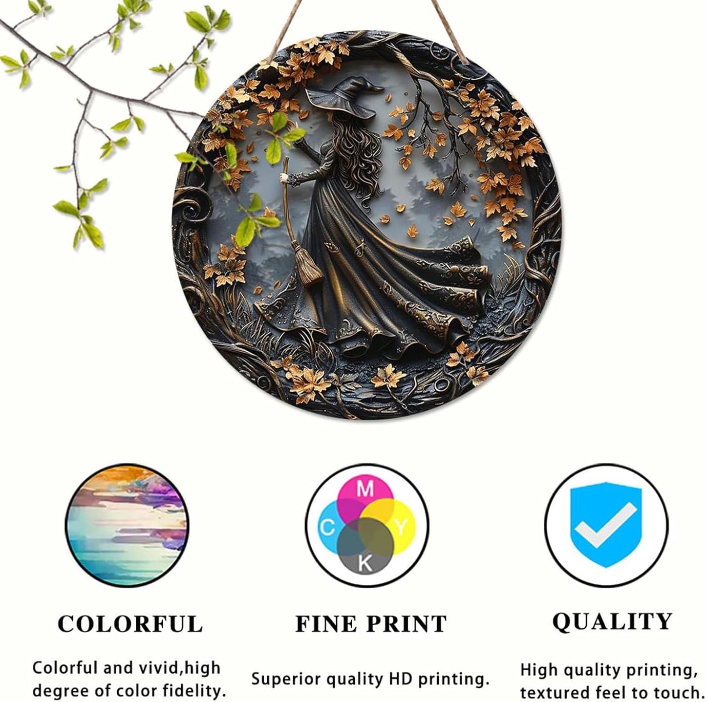 Fanyil/Olygee/Sherum/Shirem/Pubyfun/Glosrity/Libilin/Graddi/Solymody/Gowebs/Goredny/Vianys Witching Hour, Door Way Hanging Decor Halloween, 2D Wooden Round Witches Sign (A+C, 11.8")