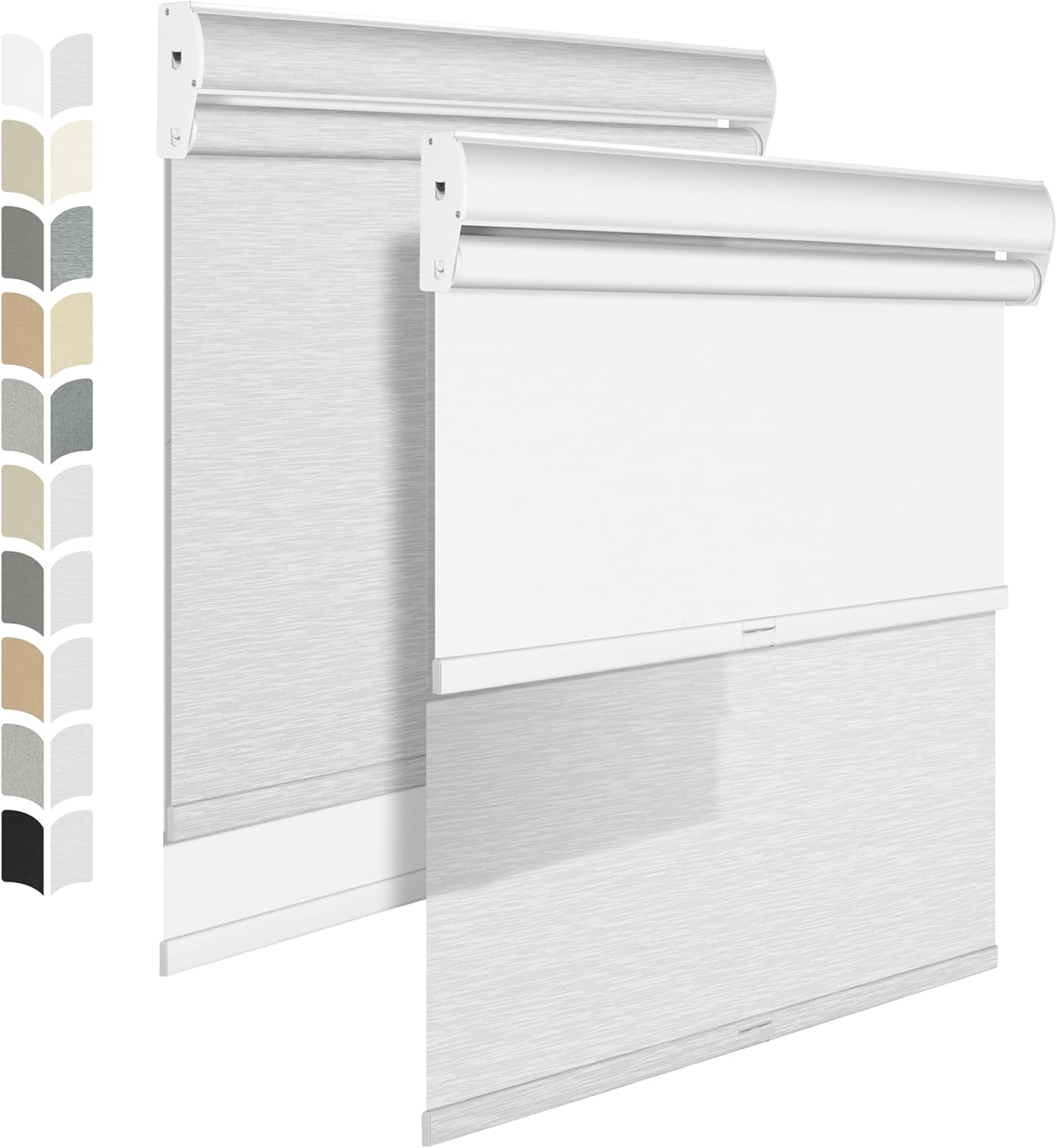 BERISSA Cordless Dual Roller Shades with Cassette Valance,Double Window Shades Blackout and Light Filtering Shades,Day and Night Roller Shades for Home Office Door.Striped Jacquard White.70 W x 44" H