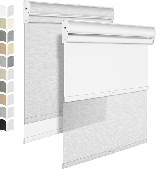 BERISSA Cordless Dual Roller Shades with Cassette Valance,Double Window Shades Blackout and Light Filtering Shades,Day and Night Roller Shades for Home Office Door.Striped Jacquard White.38 W x 48" H