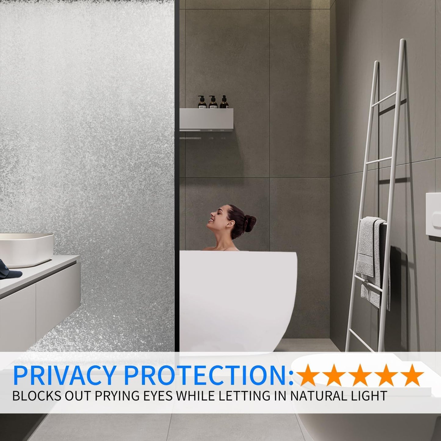 Window Film Privacy Day and Night with Installation Tools, Static Cling Glass Film Ideal for Home Shower Office Glass Door (Flash Diamond, 23.6 x 196.9 Inch)