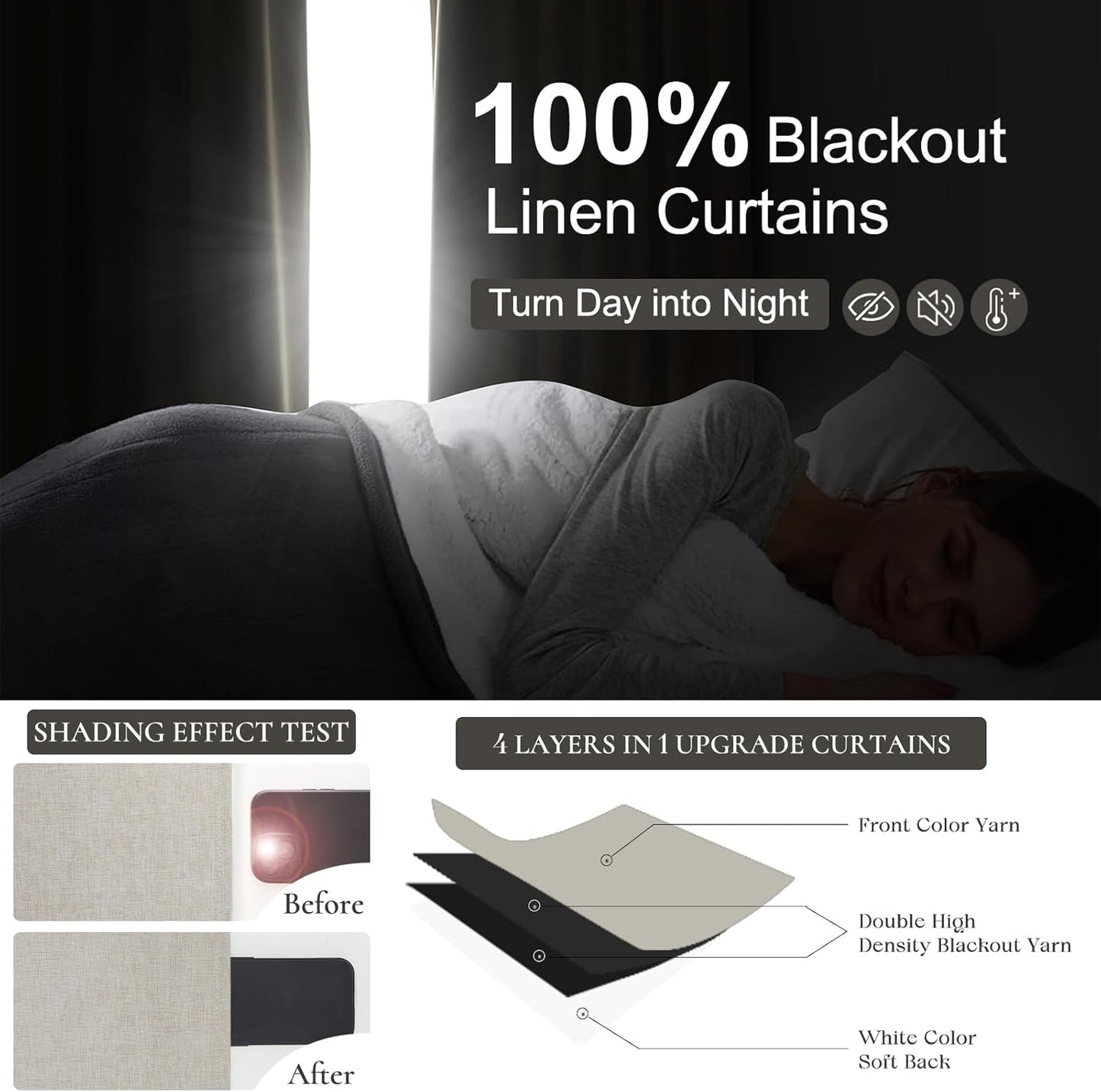 Curtains 60 Inch Length Wide Pinch Pleated Blackout Curtain for Sliding Glass Door/Living Room, Farmhouse Natural Linen Thick Boho Bedroom Heavy Insulated Large Window Drapes (60"Wx90"Lx2Panels)