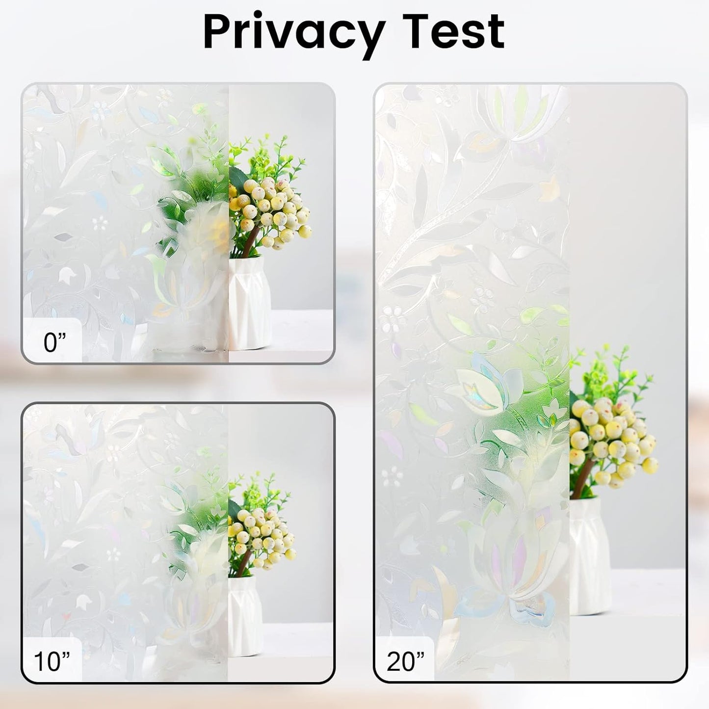 DOWELL Window Privacy Film, 3D Stained Glass Rainbow Films, Decorative Window Vinyl Sun Blocker Door Covering, Static Cling Non-Adhesive Glass Sticker for Home, Blooming Flowers, 23.6"x157.4"