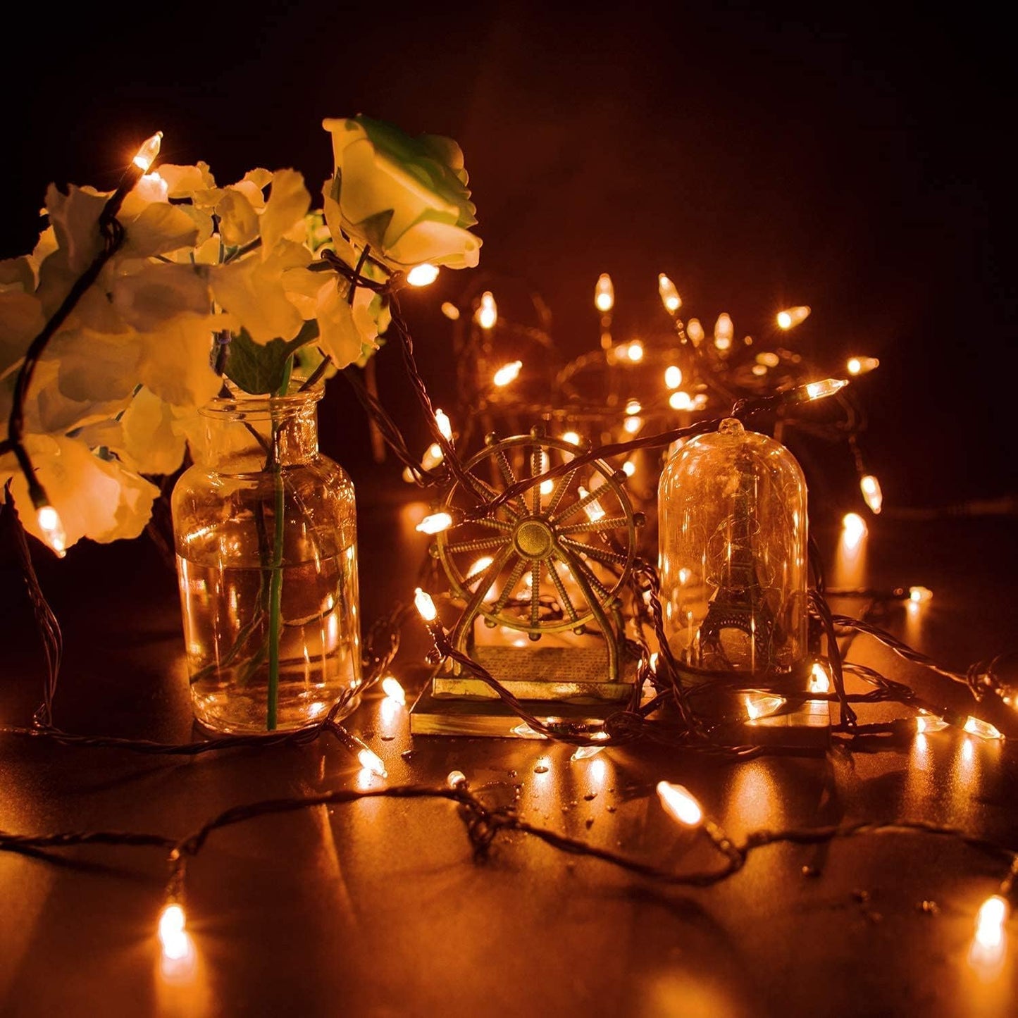 2Pack Orange Outdoor Halloween Lights, 39Feet 100 LED Mini Lights with 8 Lighting Modes, Connectable Halloween String Light Plug in for Garden Patio Haunted House Ghost Holiday Lighting Decoration