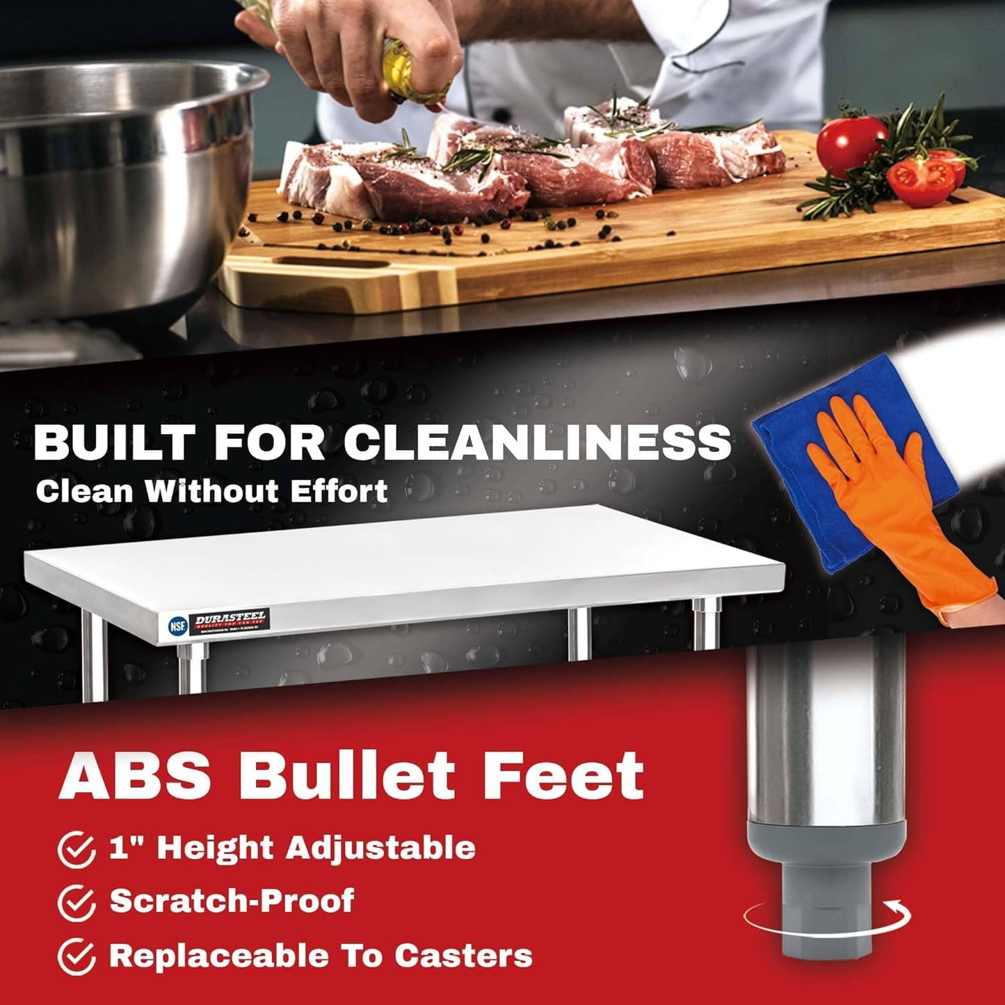 DuraSteel Food Prep Stainless Steel Table - 30 x 18 Inch Commercial Metal Workbench with Adjustable Under Shelf - NSF Certified - for Restaurant, Warehouse, Home, Kitchen, Garage