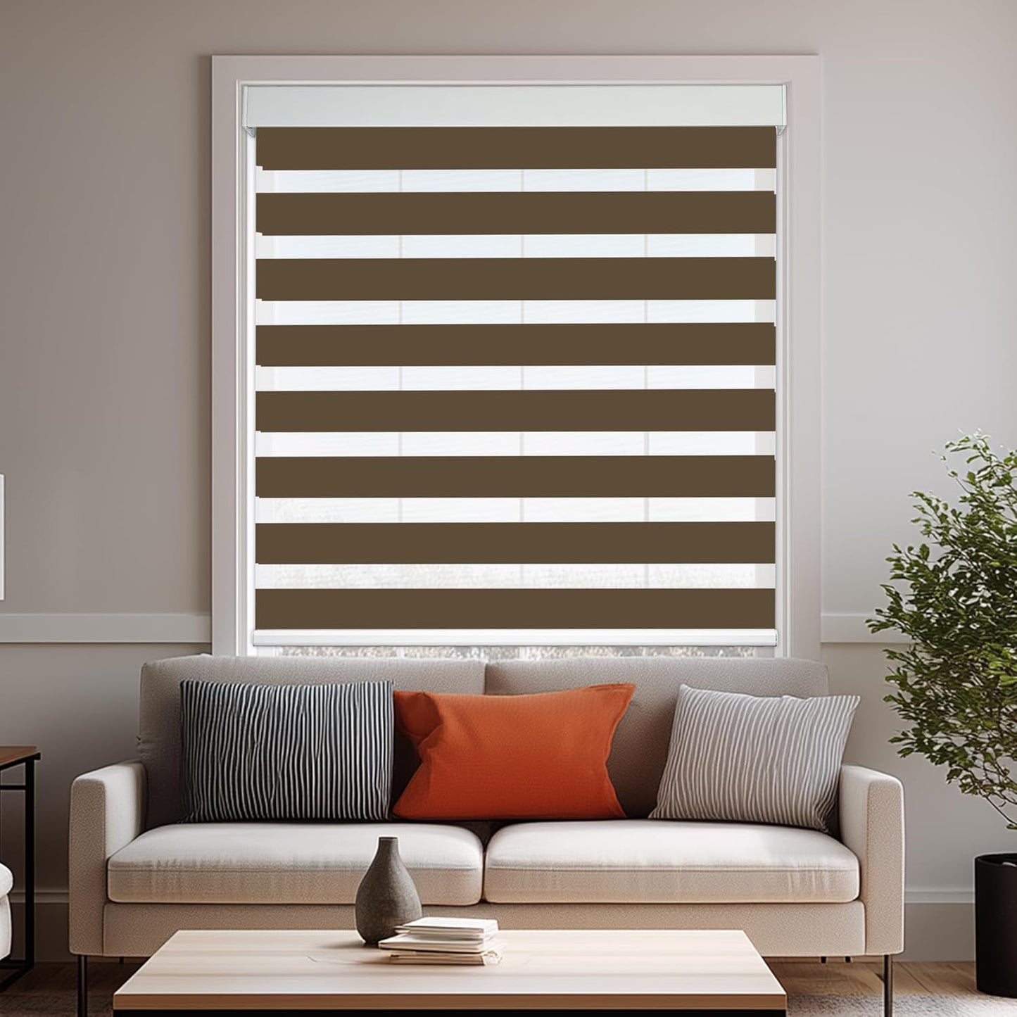 HESTIA Cordless Zebra Blinds Light Filtering Roller Shades UV Blocking Blackout Privacy Indoor Window Shades for Home Office Day and Night, Brown,24" W x 54" H