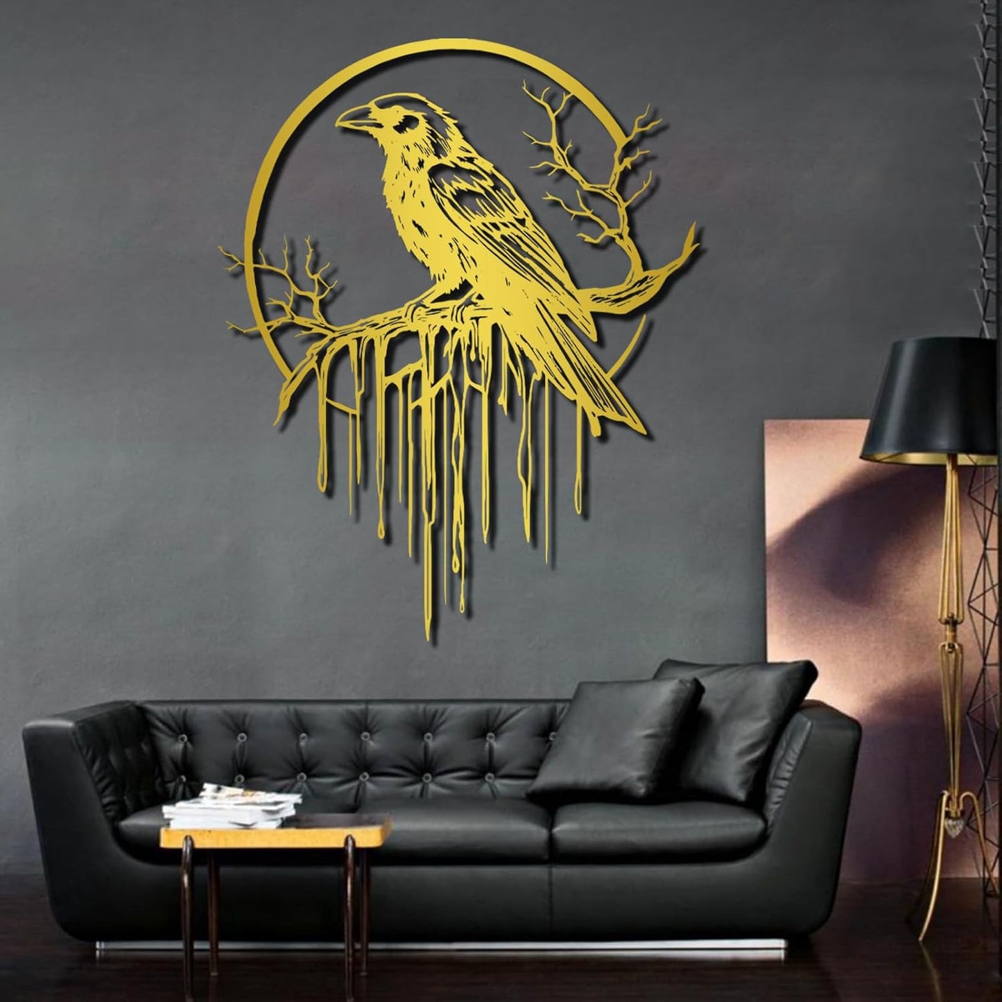 Crow Metal Wall Decor, Raven Wall Art, Large Gothic Raven Decor Hangings, Bird Wall Decor, Metal Tree Branch Decor, Ravens Sign, Raven Art for Living Room (Silver, 35"x28" | 90x72cm, metal wall art)
