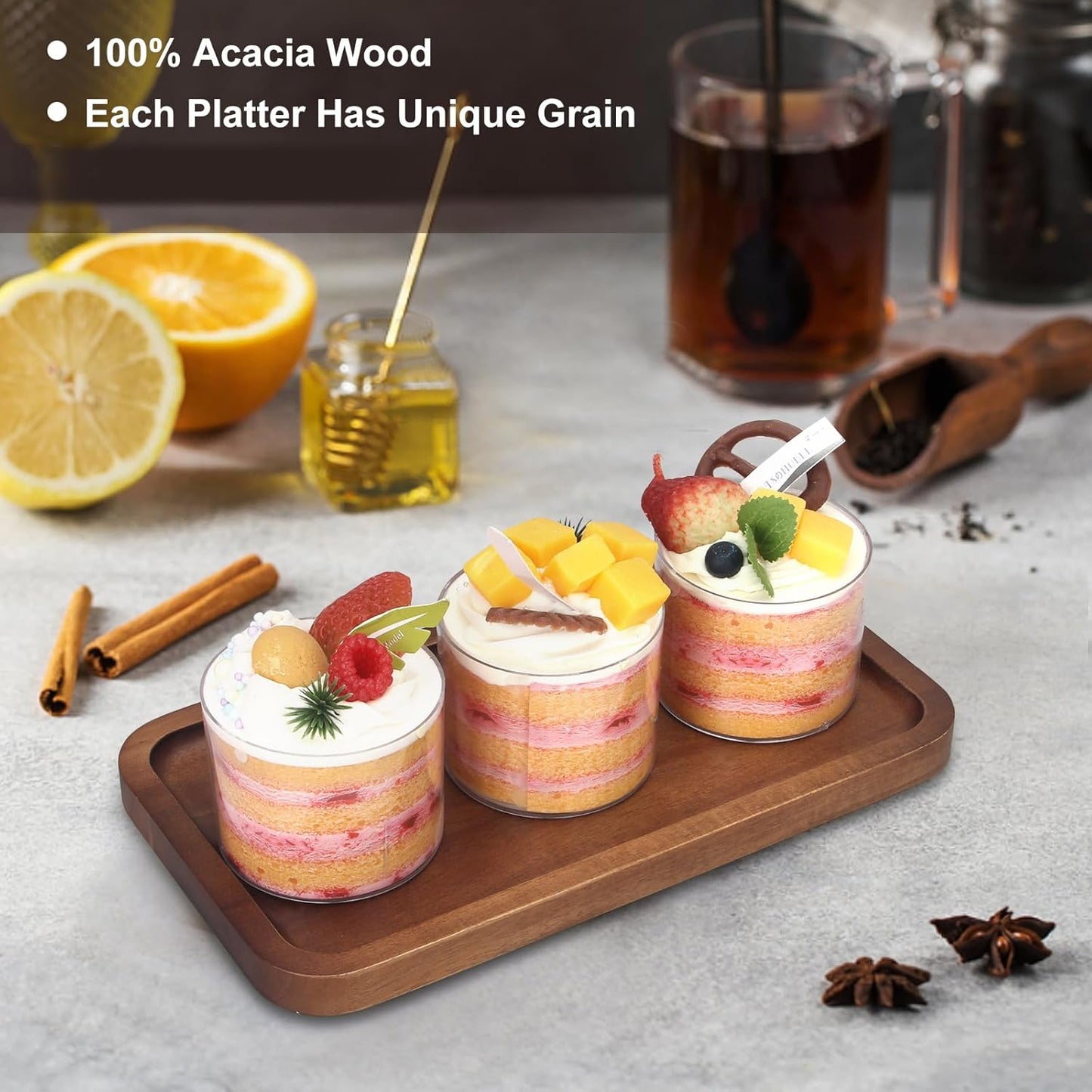 Medium Acacia Wood Serving Trays Long Charcuterie Boards Wood Snack Platter Rectangular Cookie Appetizer Plates Serving Cheese Board Rectangle Kitchen Dinner Platters for Food Dish Cake Dessert Tray