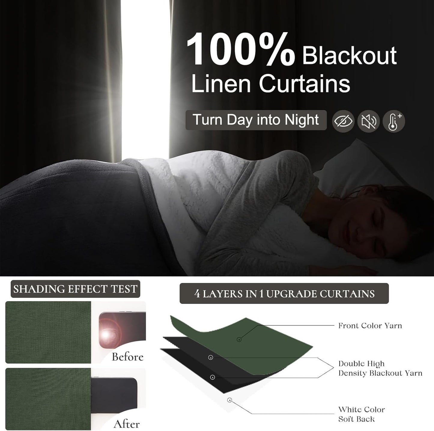Extra Long Curtain Panels 96 Inches Long Window Curtains & Drapes for Living Room 2 Panels Set Organic Basics Backout Curtains Linen Pinch Pleated for Traverse Rods Dark Academia Olive Green