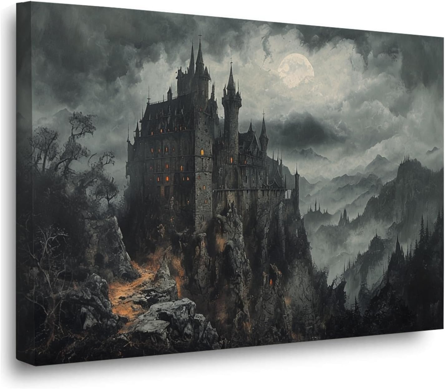 Vintage Castle Poster Dark Academy Victorian Gothic Castle Wall Art Poster Moody Mystical Art Print Suitable for Home Living Room Bedroom24x36in Wood Framed