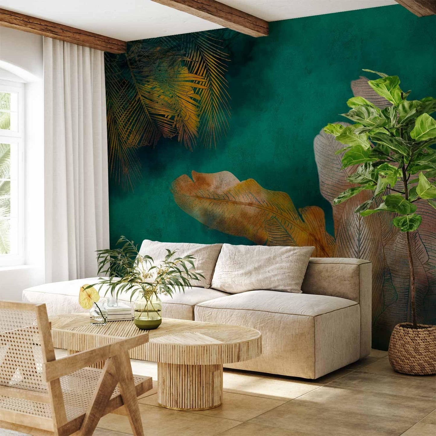 artgeist Wall Mural Jungle 98x69 in - XXL Non-Woven Wallpaper Fleece Wall Decor Photo Print Picture Image Design Leaves Green Yellow Nature b-A-0825-a-a