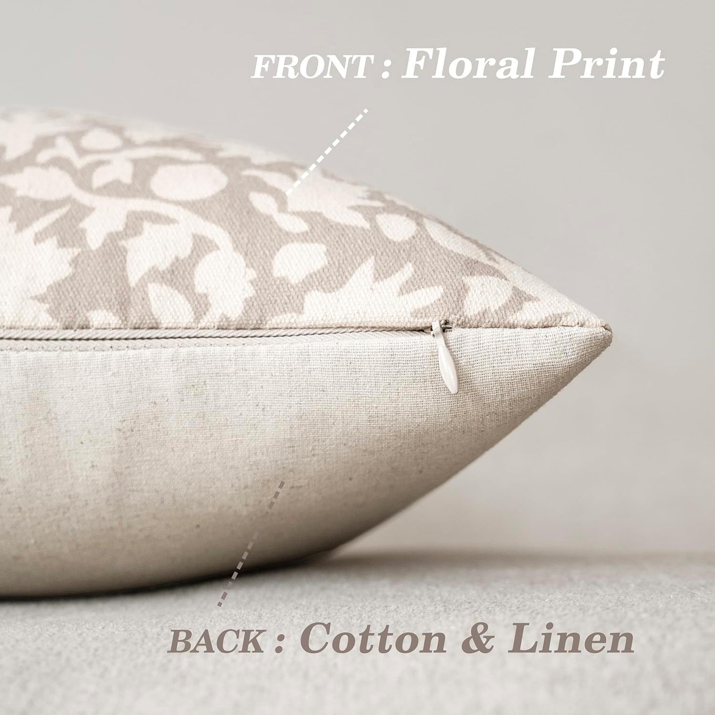 Foindtower Set of 2 Decorative Neutral Floral Throw Pillow Covers Accent Farmhouse Cushion Covers Boho Vintage Pillowcase for Couch Sofa Bedroom Living Room Home Decor Outdoor,24×24 Inch,Ivory Beige
