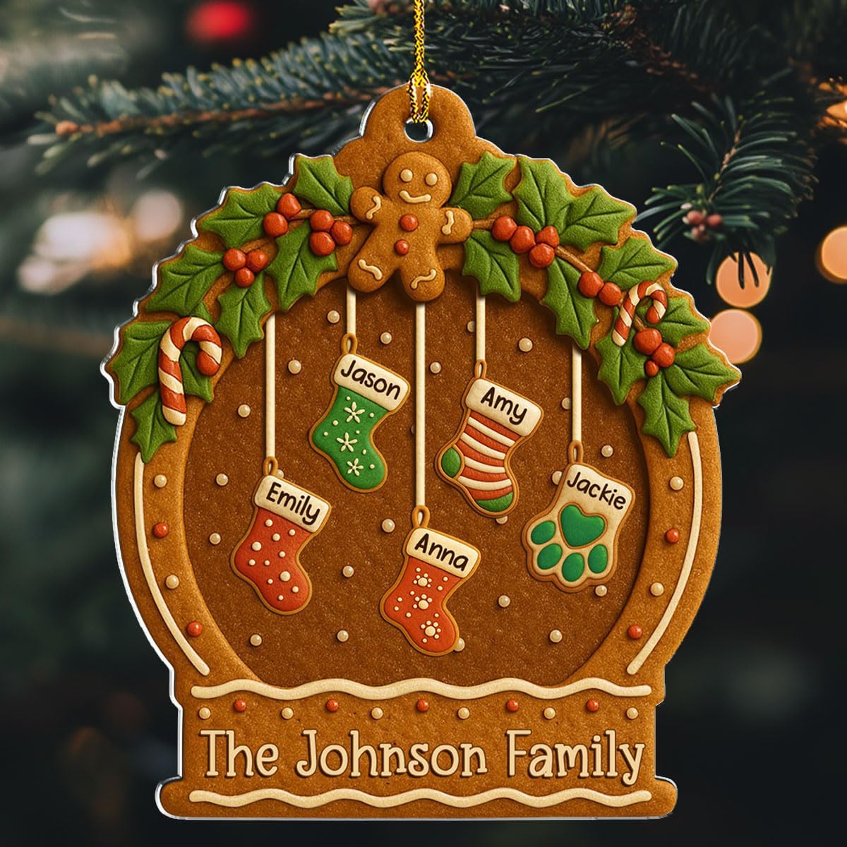 Personalized Family Ornament Christmas Cookies Style - Custom Stockings and Names Acrylic Ornament Gift Stocking Stuffers White Elephant Ideas (5)