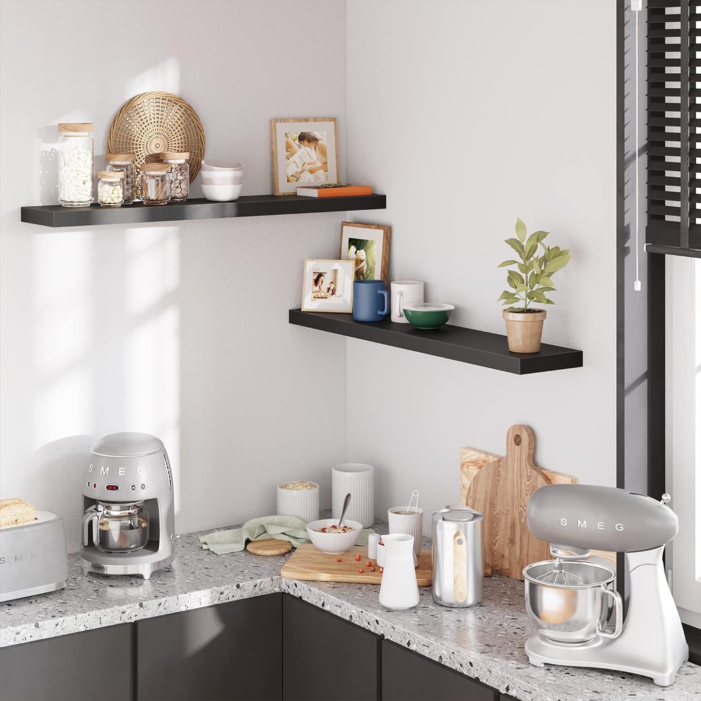 BAMEOS Floating Shelves,40 in W x 8in D Wall Mounted Wooden Shelves with Invisible Brackets Set of 2, Hanging Wall Shelves Decoration for Bedroom, Bathroom, Living Room and Kitchen
