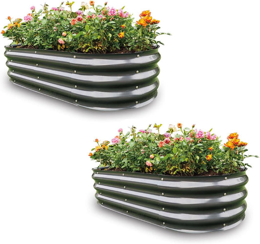 Gardmax 2 Pack Galvanized Raised Garden Bed, Lightweight Planter Boxes Outdoor with Easy Assembly, Large Garden Bed for Vegetables, Fruits, Flower Dark Grey
