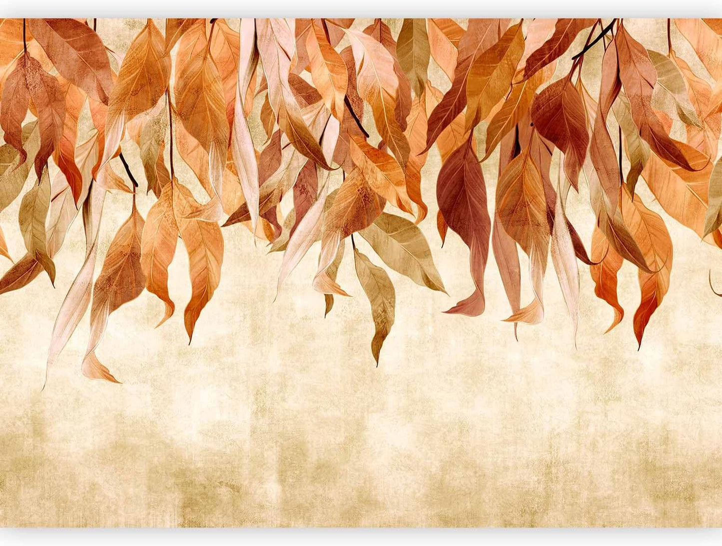 artgeist Premium Wall Mural Hanging Leaves 98x69 in - Non-Woven Wallpaper Fleece Wall Decor Photo Print Picture Image Design Nature Botanical Concrete Orange Beige b-C-10146-a-c