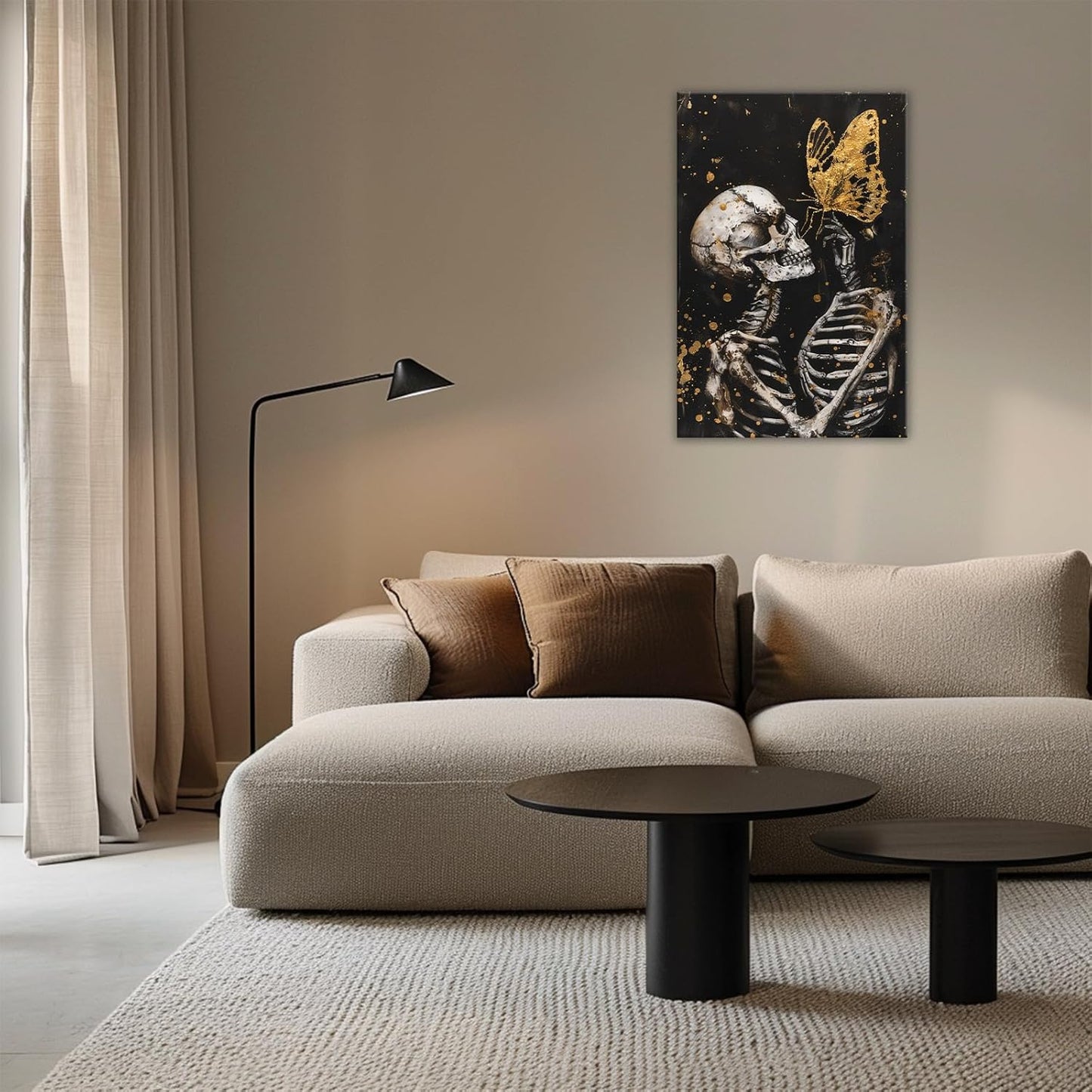 OAAPITI Skull Wall Art Skull and Gold Butterfly Canvas Print Abstract Modern Gothic Artwork for Bedroom Dark Art Decor(Artwork-7,16"x24")