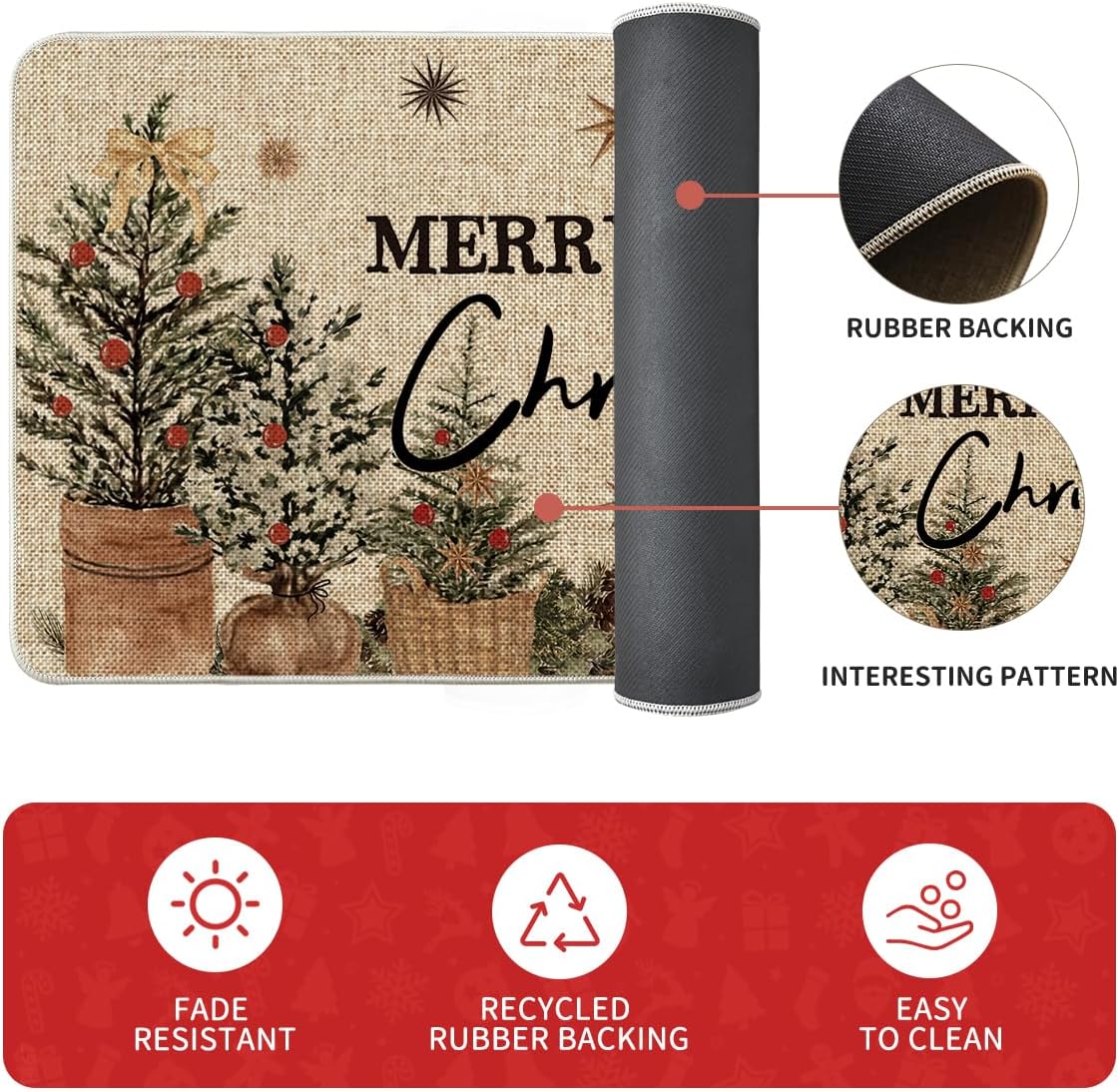 Artoid Mode Holly Ornament Merry Christmas Kitchen Mats Set of 2, Winter Home Decor Low-Profile Kitchen Rugs for Floor - 24x35 and 24x59 Inch