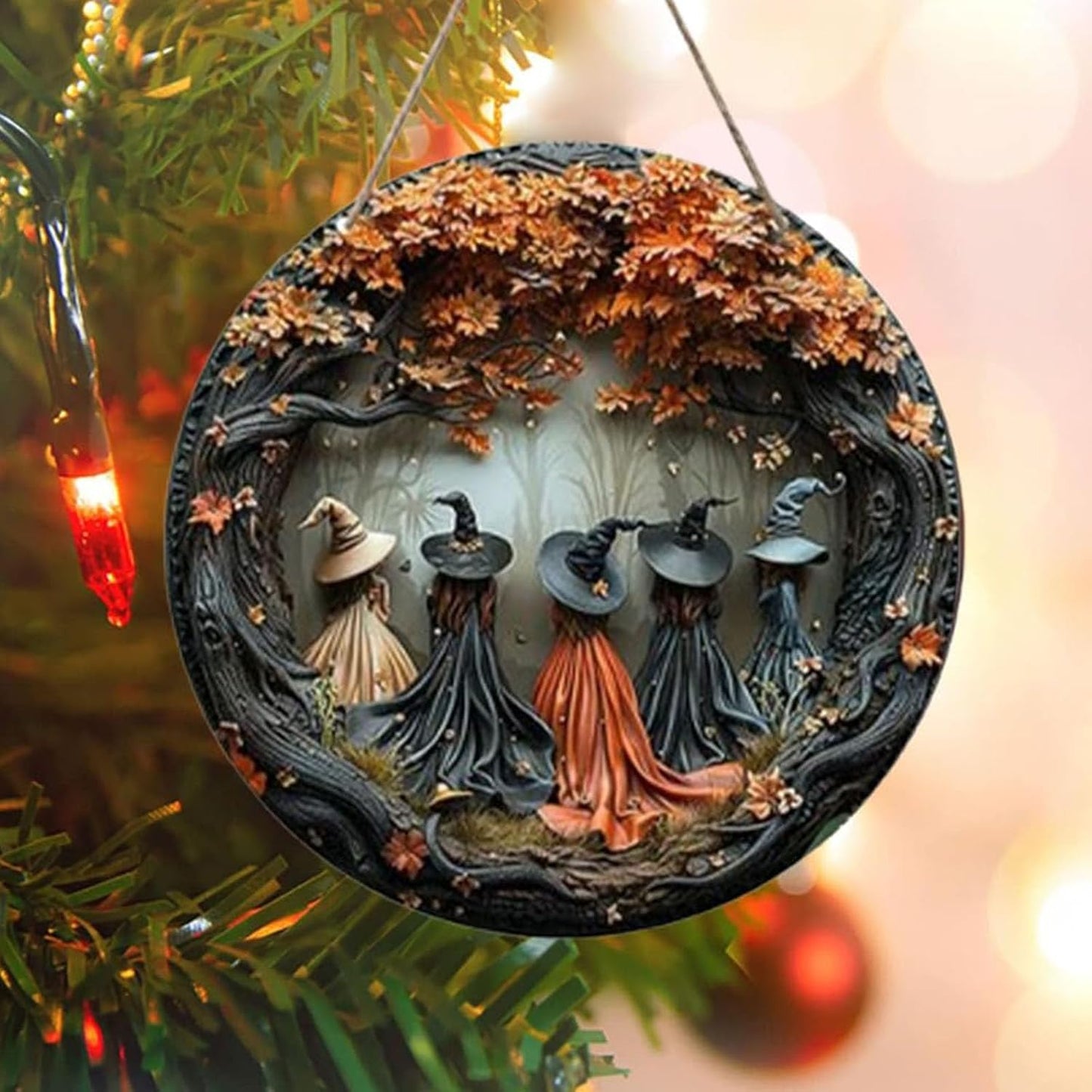 Fanyil/Olygee/Sherum/Shirem/Pubyfun/Glosrity/Libilin/Graddi/Solymody/Gowebs/Goredny/Vianys Witching Hour, Door Way Hanging Decor Halloween, 2D Wooden Round Witches Sign (A+C, 11.8")